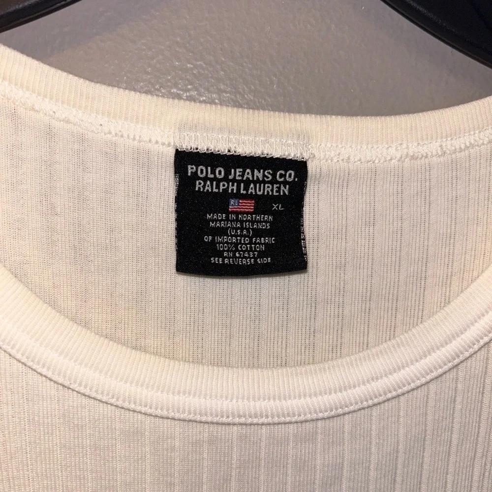 Vintage Polo Ralph Lauren shirt - cream ribbed short sleeve fitted tee